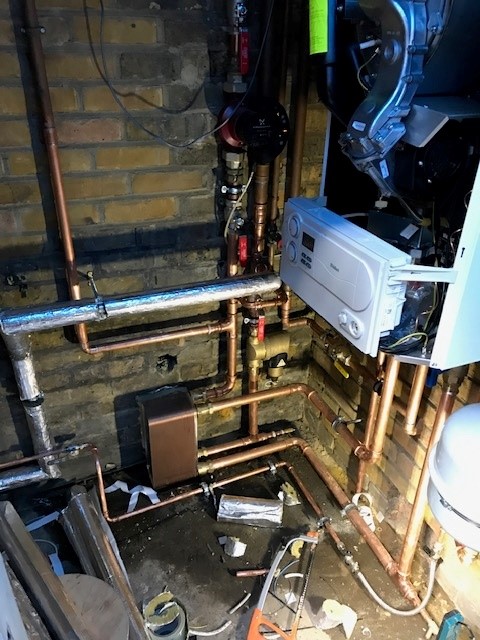 Installation in progress with new copper pipework